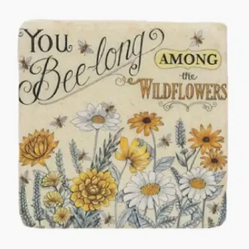 NEW! Honey Bee Resin Coaster Boxed Set Farmhouse Bumble bee Spring Flowers Honey